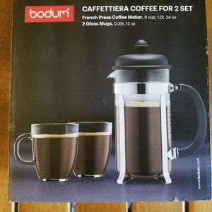 French press with mugs